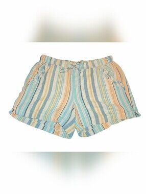 Briggs Pastel Striped High Waist Drawstring Shorts Linen